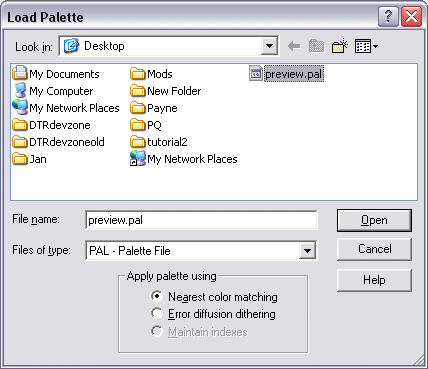 Loading a palette in Paint Shop Pro 7